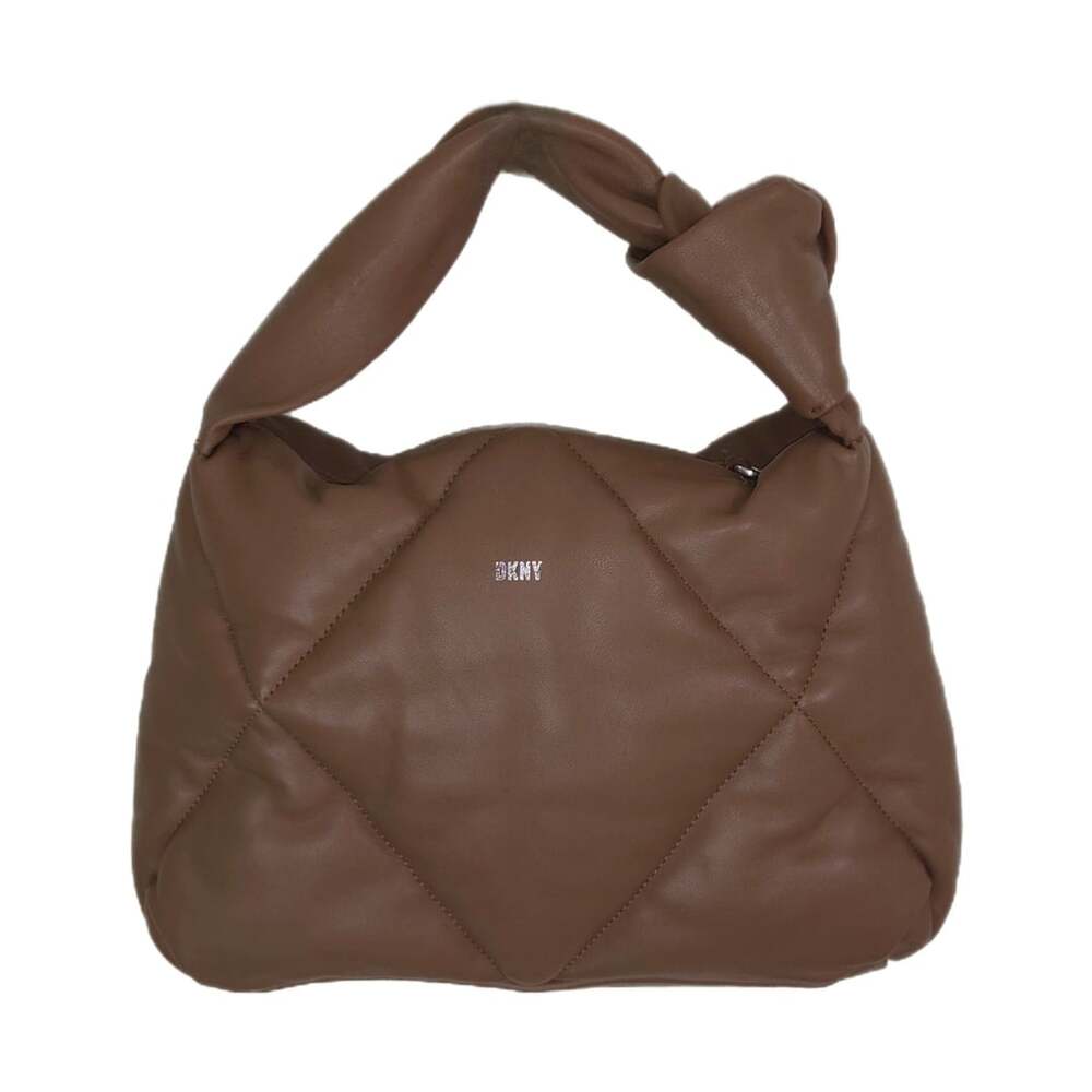DKNY Brown Quilted Sheep Leather Modernist Knot Handle Shoulder Bag